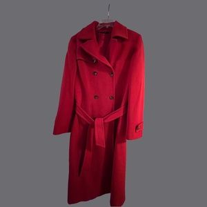 Elegant red wool trench coat